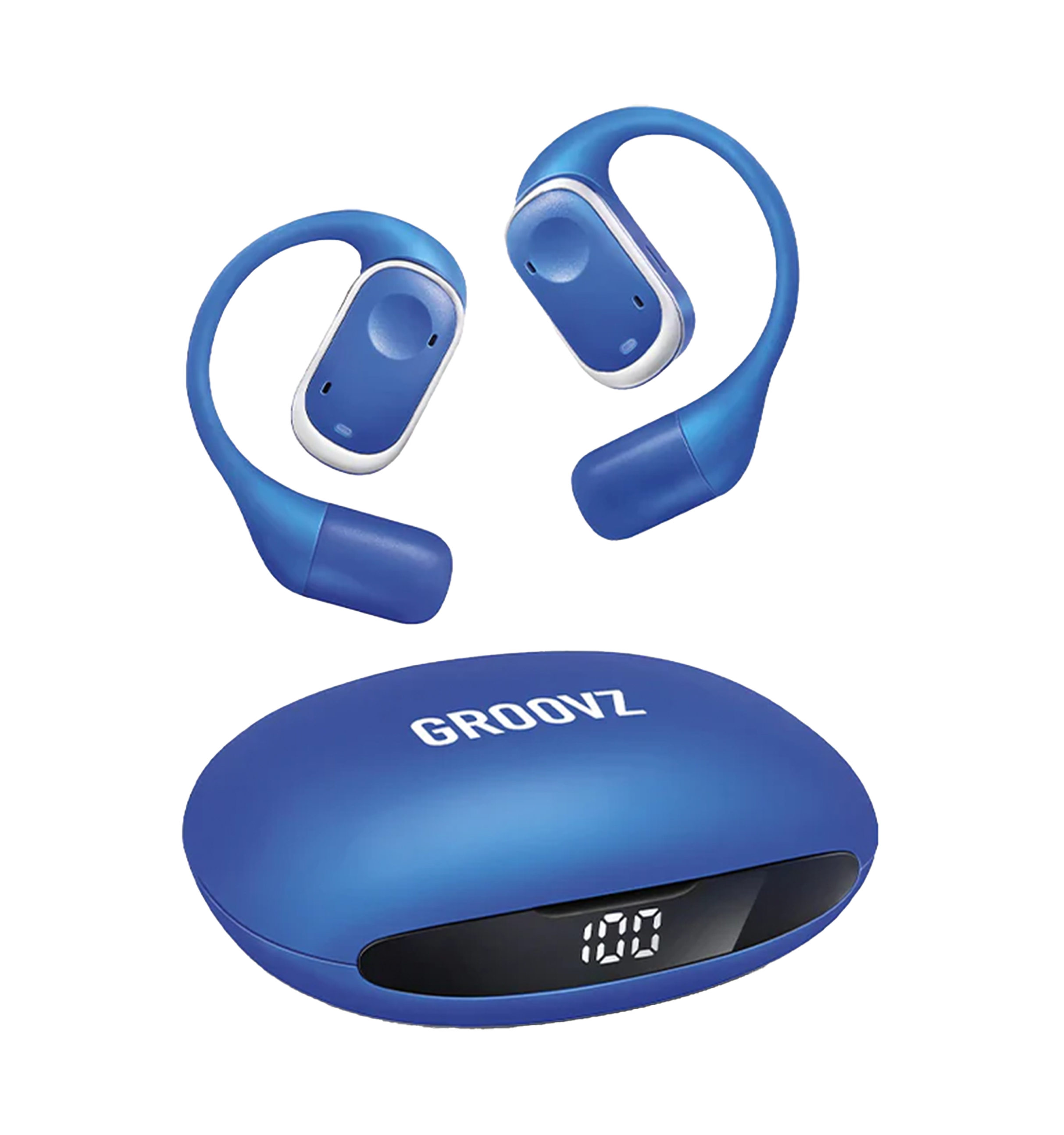 Groovz Pro Open-Ear Wireless Earbuds with LED Charging Case in Blue Finish – Blue Sport Fit with 30H Battery Life
