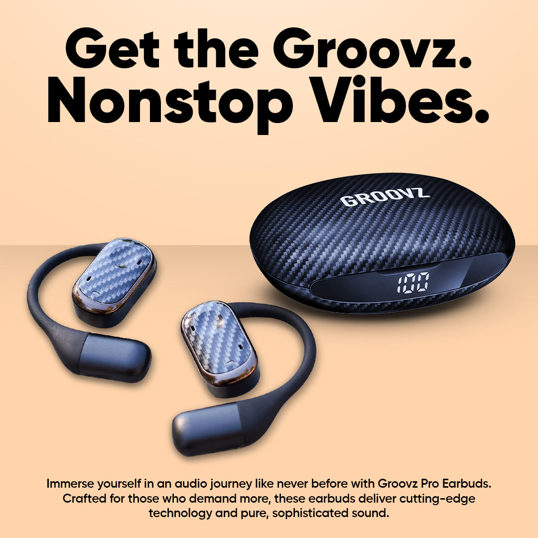 Groovz Pro Open-Ear Wireless Earbuds in Carbon Fiber with LED Display Charging Case – Premium Design and High-Performance Sound