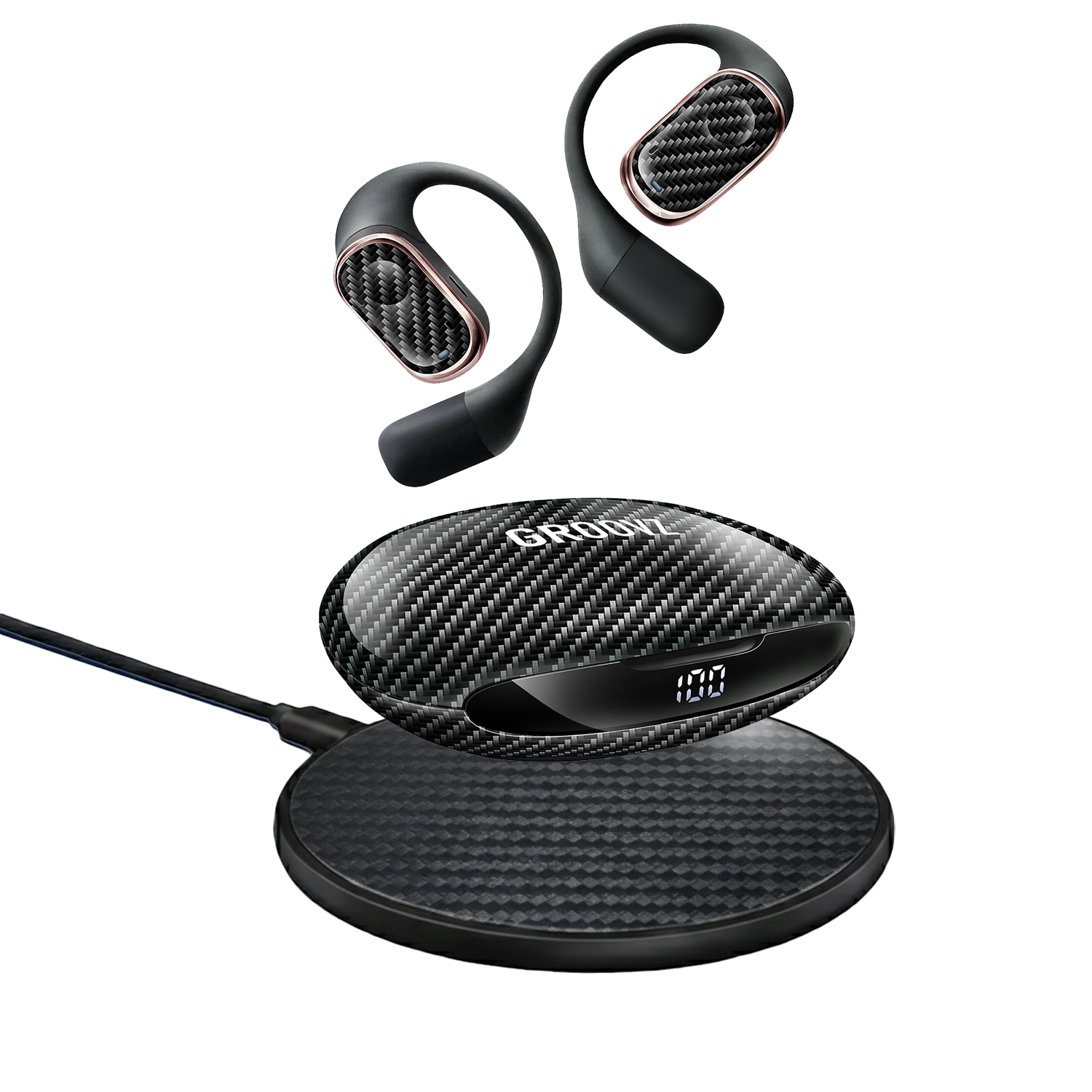 Groovz Open-Ear True Wireless Headphones with Wireless Charging Pad