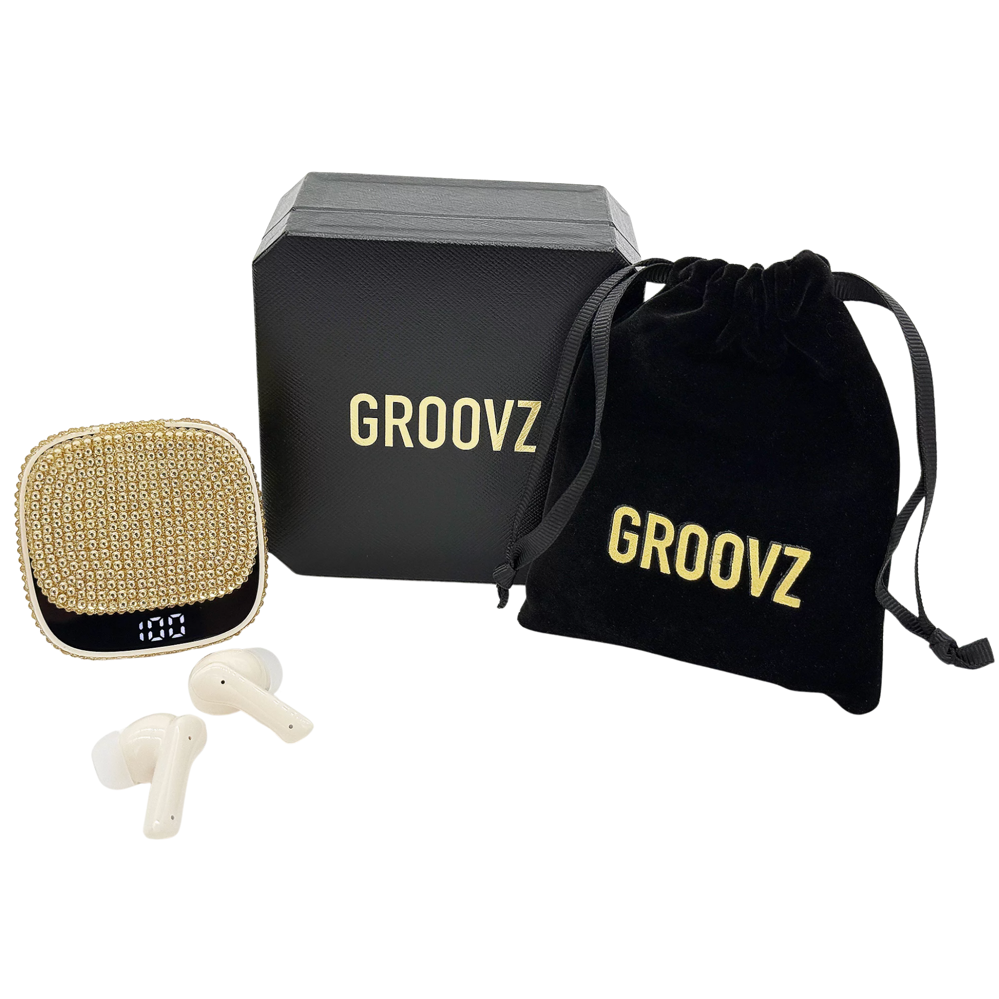 Groovz Luxe True Wireless Earbuds with Charging Case and Pouch