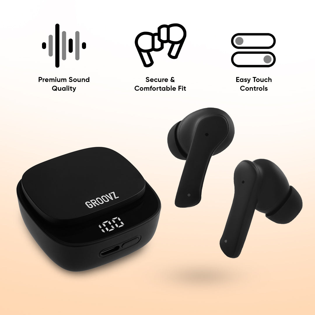 Groovz True Wireless Earbuds | 26-Hour Playtime + Smart Charging Case