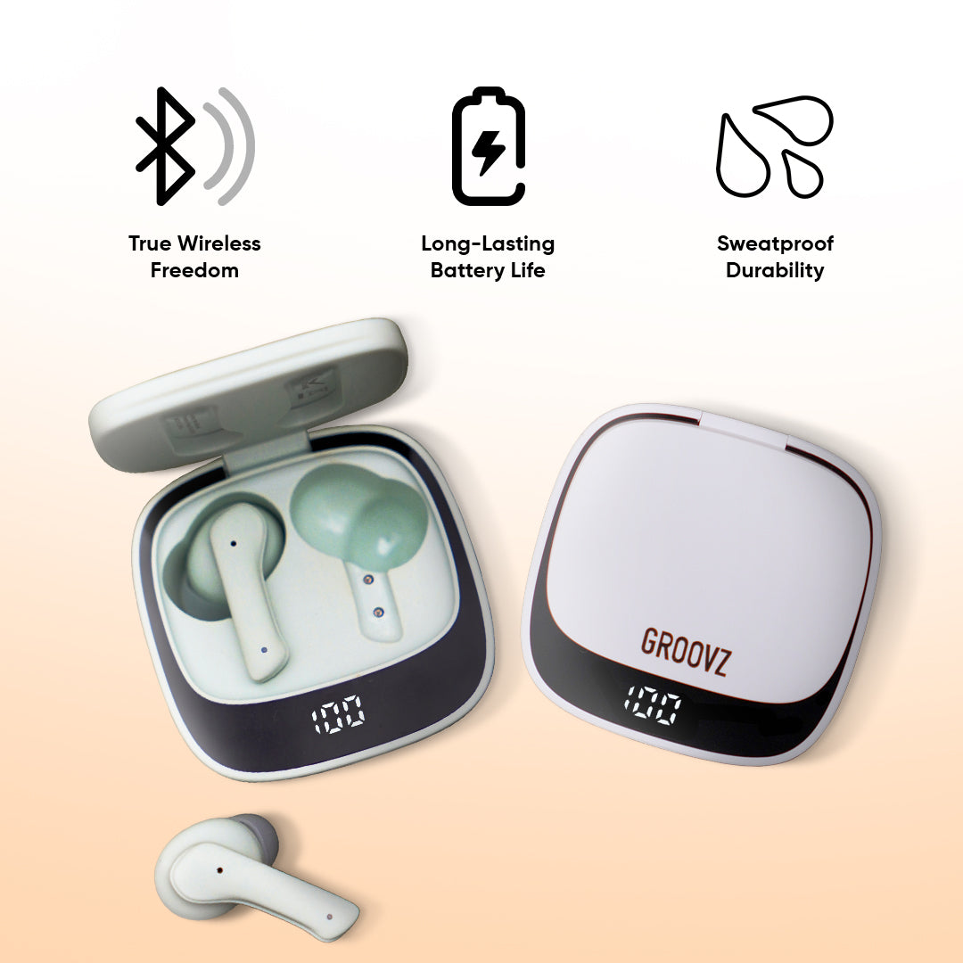 Groovz True Wireless Earbuds | 26-Hour Playtime + Smart Charging Case