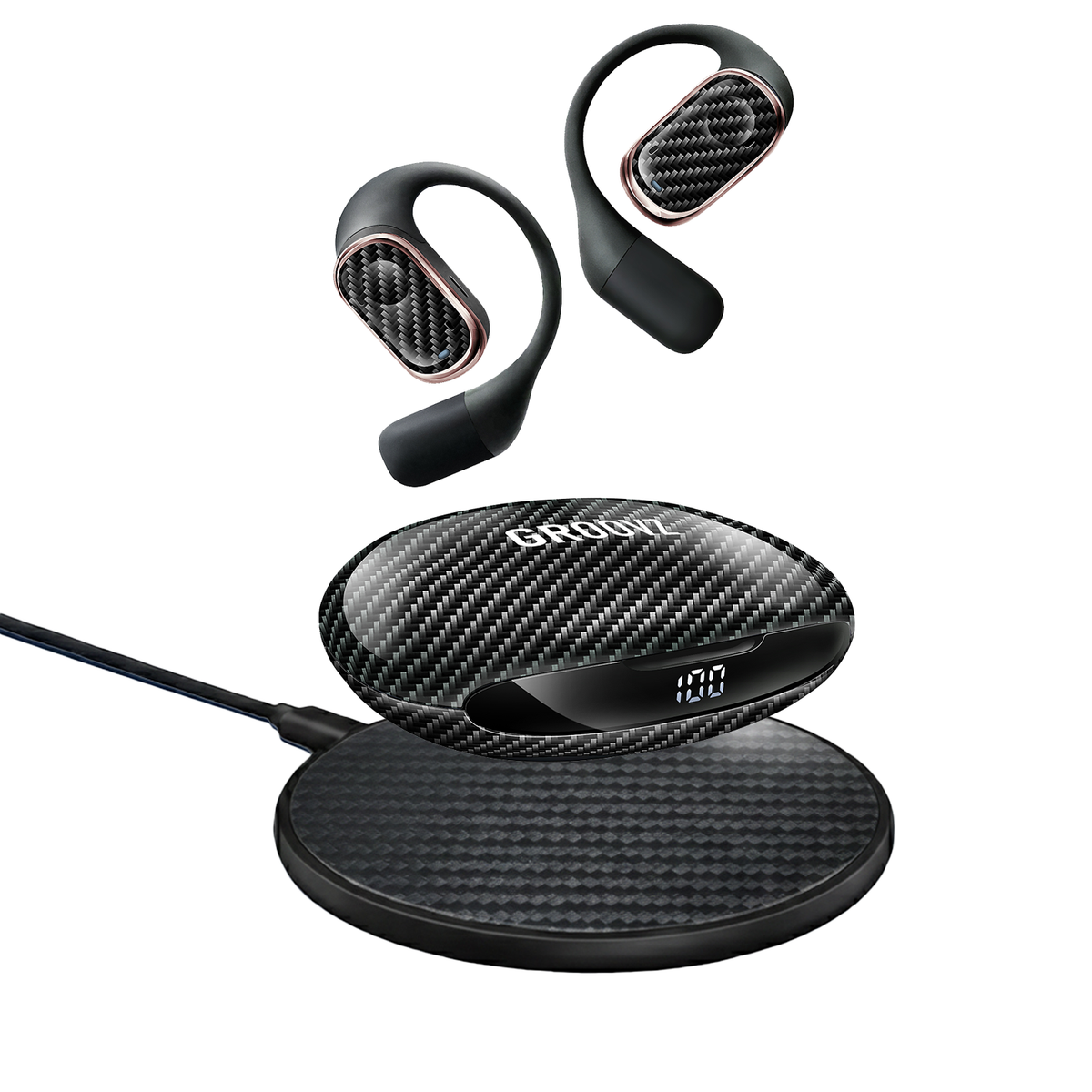 Open Ear True Wireless Headphones Wireless Charging Pad